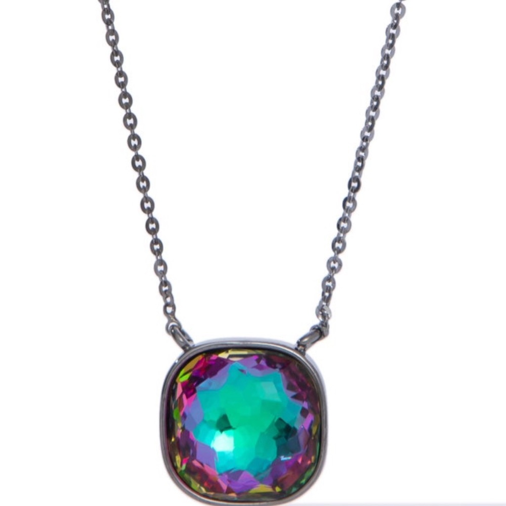 New BAR by Alexa Rae Gunmetal Mystic Crystal Glow Square Necklace - Picture 2 of 3